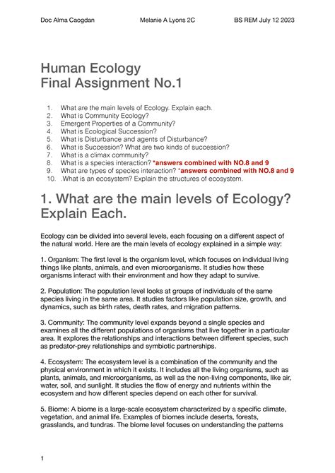 Human Ecology Final Asgn No1 Human Ecology Final Assignment No What