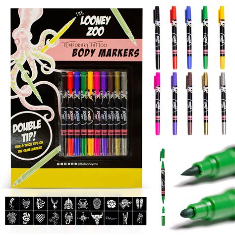 Buy Looney Zoo Temporary Tattoo Markers For Skin 10 Body Markers 20