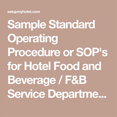 Sample Standard Operating Procedure Or Sops For Hotel Food And