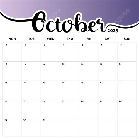 October 2023 Month Calendar Gradient 2023 Month October Png And