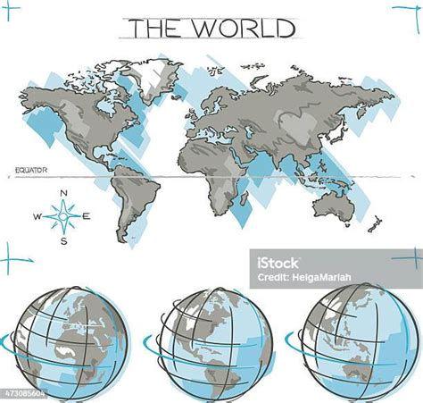 Peta Dunia Dan Sketsa Bumi Globe Ilustrasi Stok Unduh Gambar Sekarang