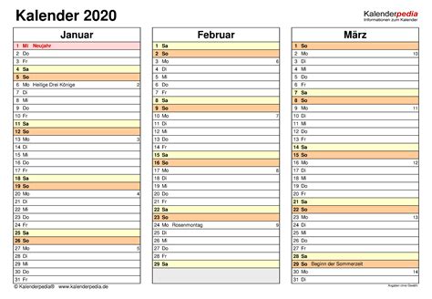 Kalender 2020 Zum Ausdrucken In Excel 19 Vorlagen Kostenlos