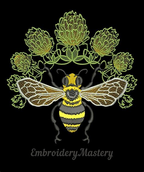 Queen Bee In Clover Honey Bee Machine Embroidery Design Etsy