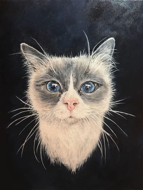 Whiskers Blue Eyed Cat Cat Painting Pet Portraits Acrylic Painting