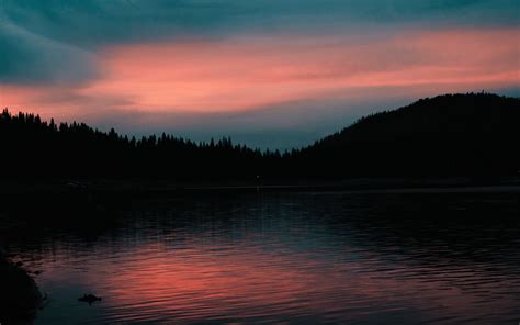 Download Wallpaper 3840x2400 Lake Sunset Horizon Evening Trees 4k