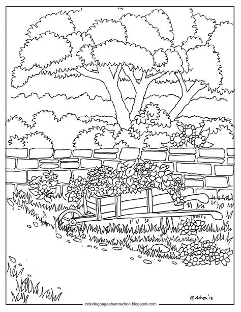 Coloring Page For Kids By Mr Adron Wheelbarrow Of Flowers In Garden