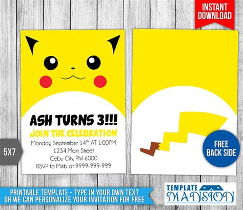 Pokemon Birthday Invitations Free Printable Pokemon Birthday