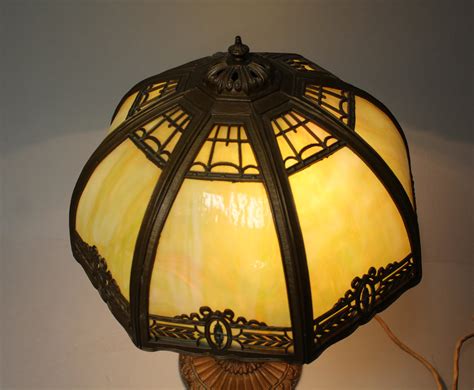 Bargain Johns Antiques Antique Curved Paneled Slag Glass Table Lamp