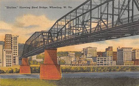 Skyline Showing Steel Bridge Wheeling Wv United States West