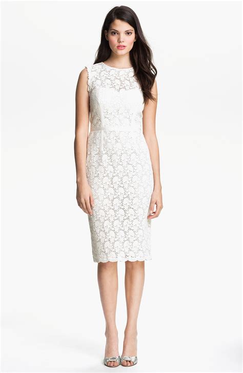 Jill Stuart Illusion Yoke Lace Sheath Dress In White Lyst