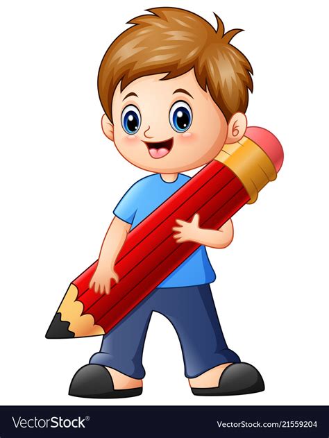 Little Boy Holding A Pencil Royalty Free Vector Image