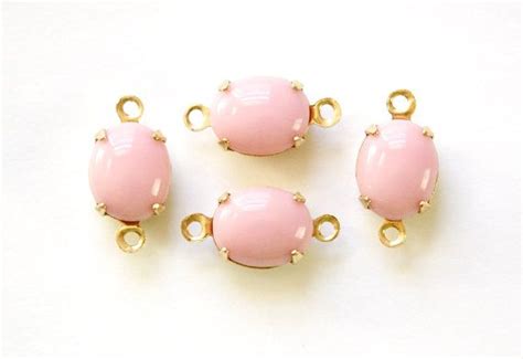 Vintage Opaque Pink Oval Stones In 2 Loop Brass Setting Etsy Oval