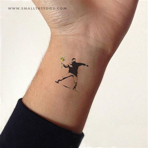Small Banksys Flower Thrower Temporary Tattoo Set Of 2