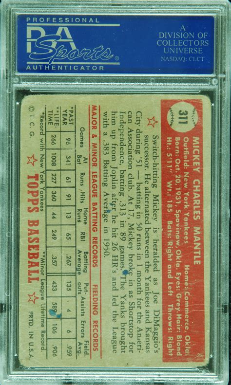 lot detail 1952 topps mickey mantle no 311 psa 1