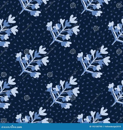 Seamless Floral Drk Pattern With Abstract Botanic Shapes Navy Blue