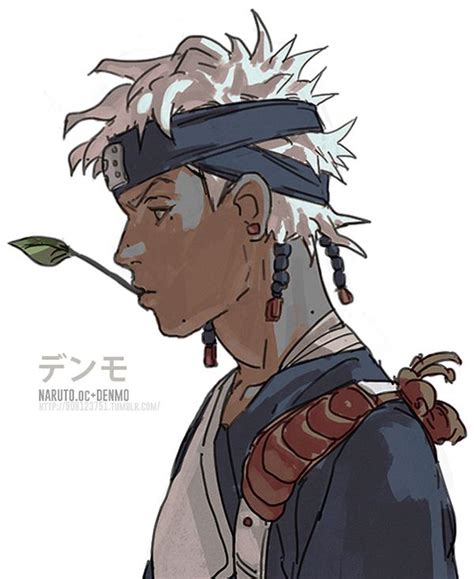 A Drawing Of A Man With White Hair And Piercings Holding A Leaf In His