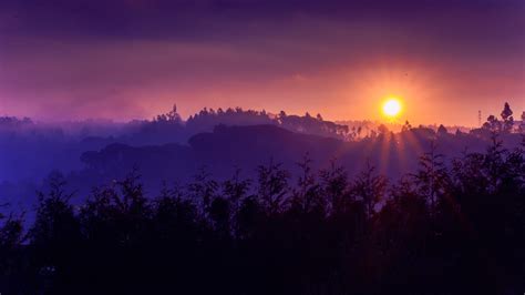 Wallpaper Sun Sunset Pegunungan Langit Rumputan Hd Layar Lebar