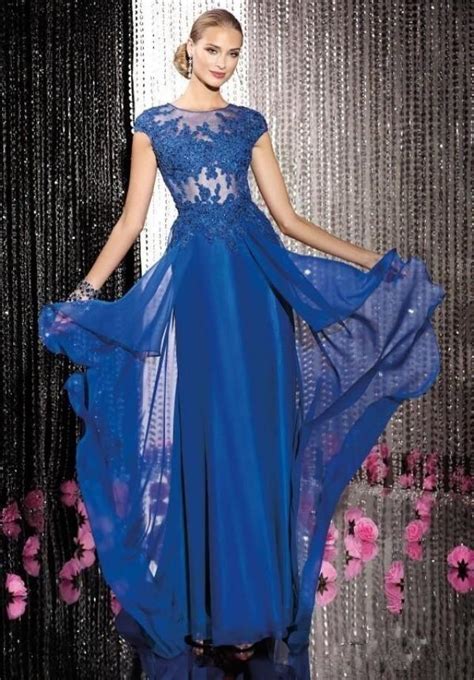 2014 Blue Lace Long Chiffon Gown Evening Dress Formal Prom Cocktail Party Dress 2043948 Weddbook