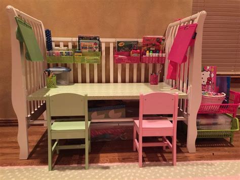 I Turned Our Old Crib Into A Desk For The Kiddos In My Craft Room It