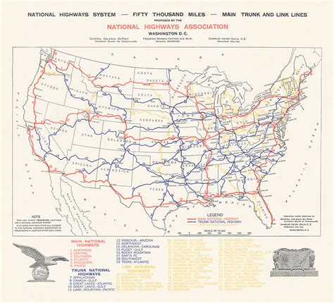 1913 Proposed National Us Highway Network Transit Maps Store