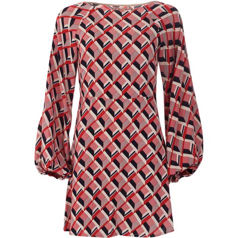 Traffic People Audrey 60s Mod Geo Pattern Dress In Red