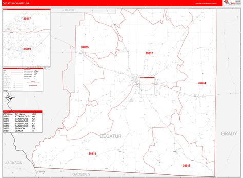 Decatur County Ga Zip Code Wall Map Red Line Style By Marketmaps