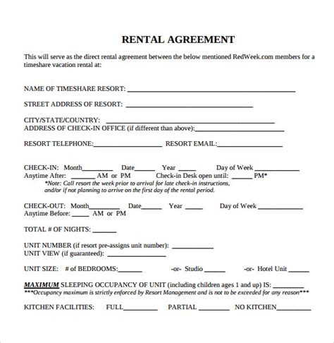 Blank Rental Agreement Printable