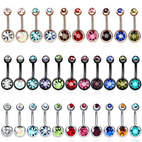 1pc Piercing Navel Surgical Steel Single Gem Crystal Rhinestone Belly Button Rings Navel