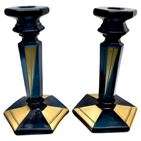 Art Deco Wooden And Brass Pair Of Candlesticks 1930s For Sale At 1stdibs