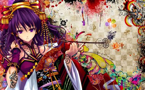 Anime Girl Purple Hair Purple Eyes Tattoo Wallpapers