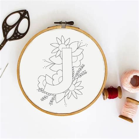 Letter J Embroidery Pattern Floral Embroidery Pattern Pdf Embroidery Pattern Initials