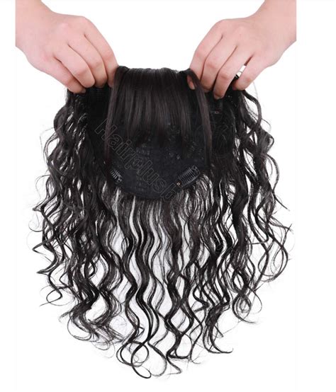 Real Human Hair Crown Hair Pieces Curly Hair Topper With Bangs For Women With Thinning Hair