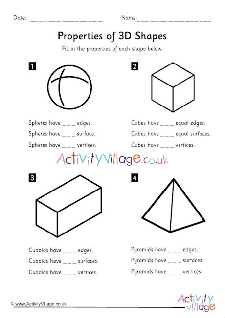 Properties Of 3d Shapes Worksheet First 4 Shapes
