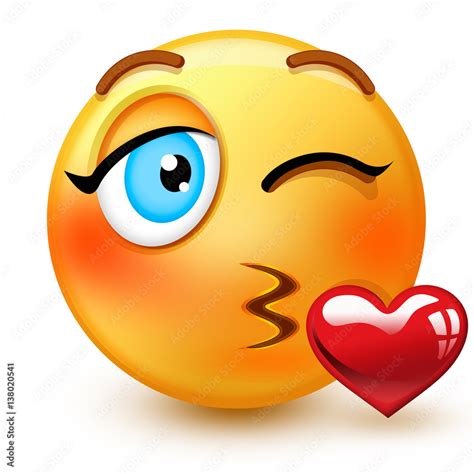 Cute Kissing Face Emoticon Or D Throwing A Kiss Emoji That Shows