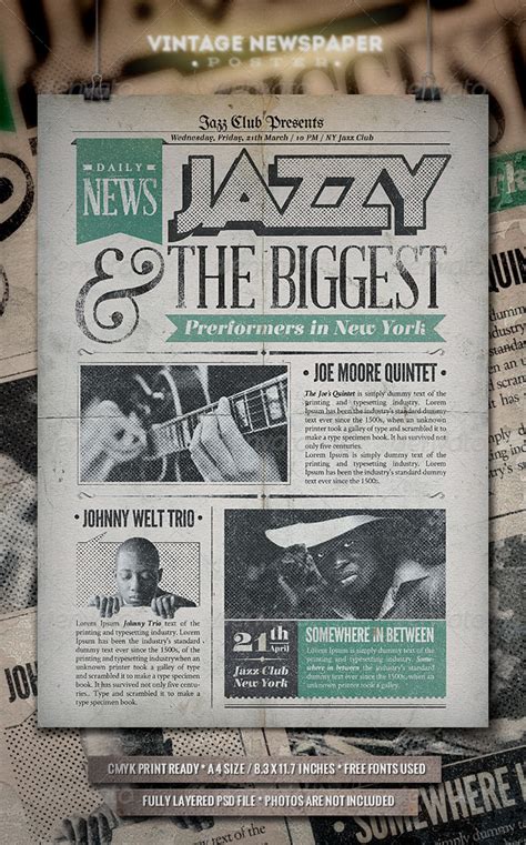 Jazz Vintage Newspaper Poster By Punedesigntwo Graphicriver