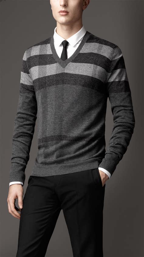 Lyst Burberry Printed Check Wool Silk Sweater In Gray For Men