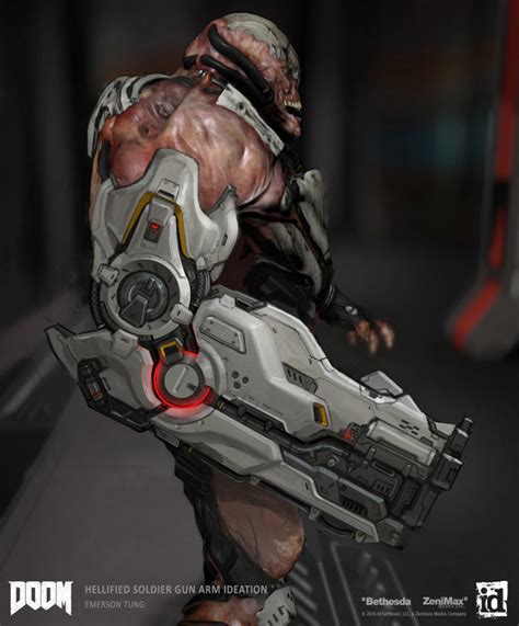 Doom 2016 Game Concept Art Emerson Tung Ch Hellified Soldier Gunarm