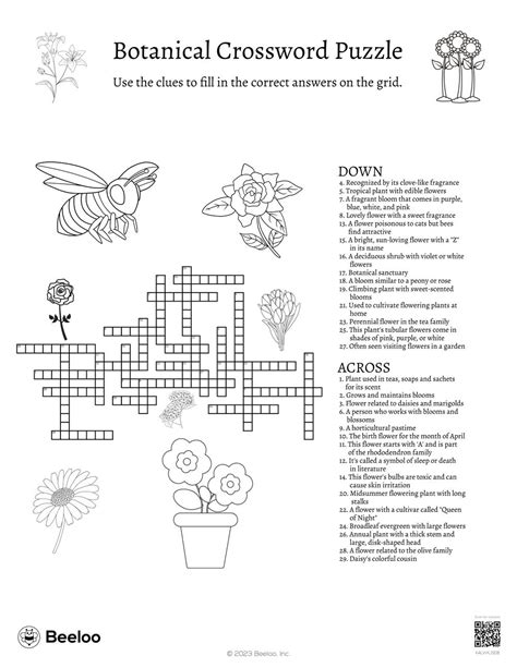 Flower Themed Crossword Puzzles Beeloo Printables