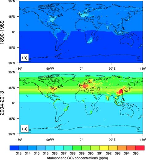 The Maps Of Global Historical Atmospheric Co2 Concentrations Ppm
