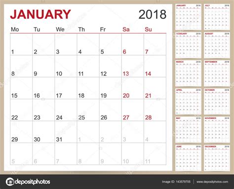 English Calendar 2018 — Stock Vector © Hana11 143579705