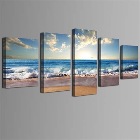Beach Ocean Seascape 5 Panel Framed Canvas Print Wall Art