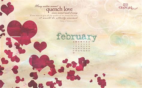 February 2010 Hearts Desktop Calendar Free February Wallpaper