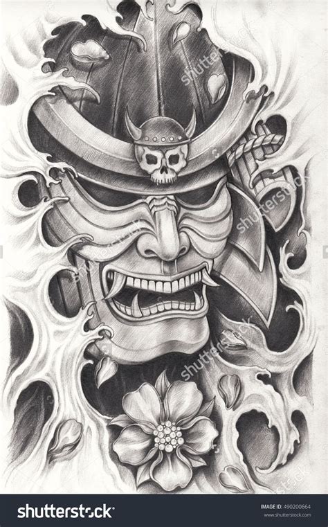 Samurai Warrior Tattoo Designhand Pencil Drawing On Paper Samurai