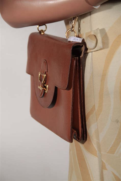 Hermes Paris Vintage 1960s Tan Leather Flap Shoulder Bag Handbag Purse