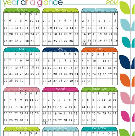 Free Printable Year At A Glance Calendar Calendar