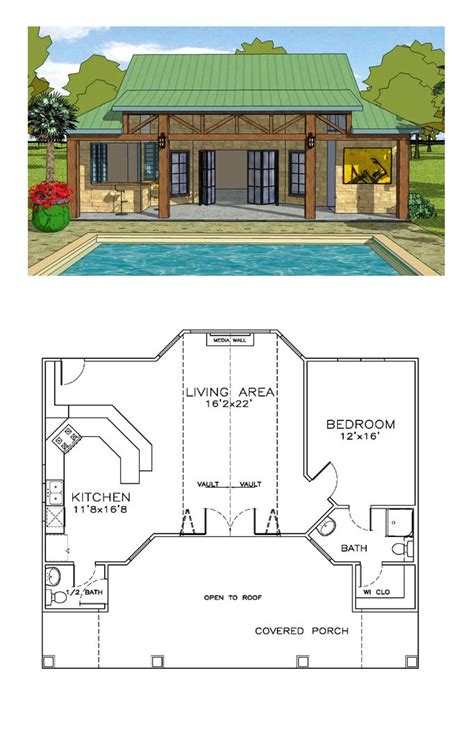 Craftsman Style House Plan 57863 With 1 Bed 2 Bath Pool House Plans