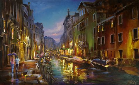 Painting Romantic Evening In Venice City Scape Oil Original Etsy