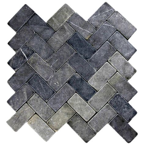 Grey Herringbone Stone Mosaic Tile Pebble Tile Usa