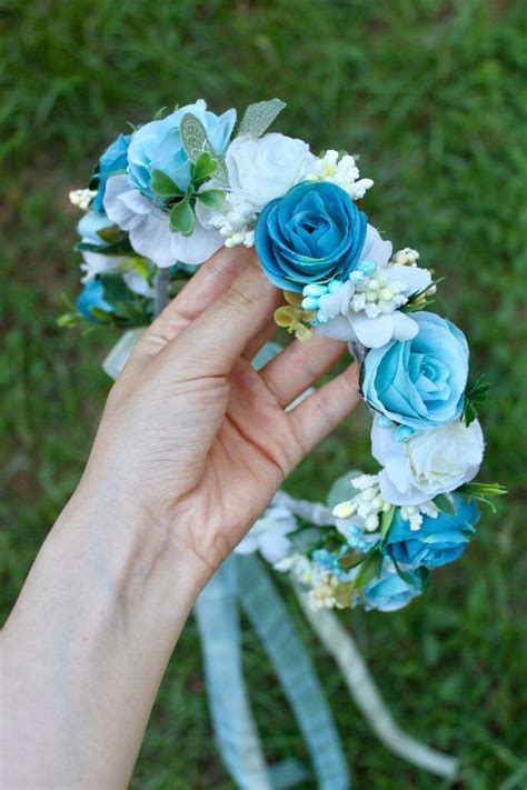 Flower Tiaras Weddingblue Flower Crownbridal Blue Crownhair Wreath