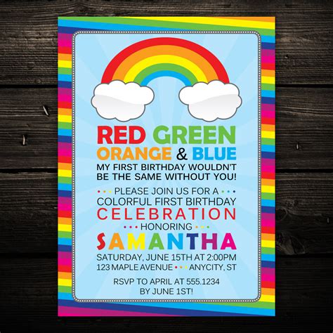 Colorful Rainbow Birthday Party Invitation By Littlebeesgraphics